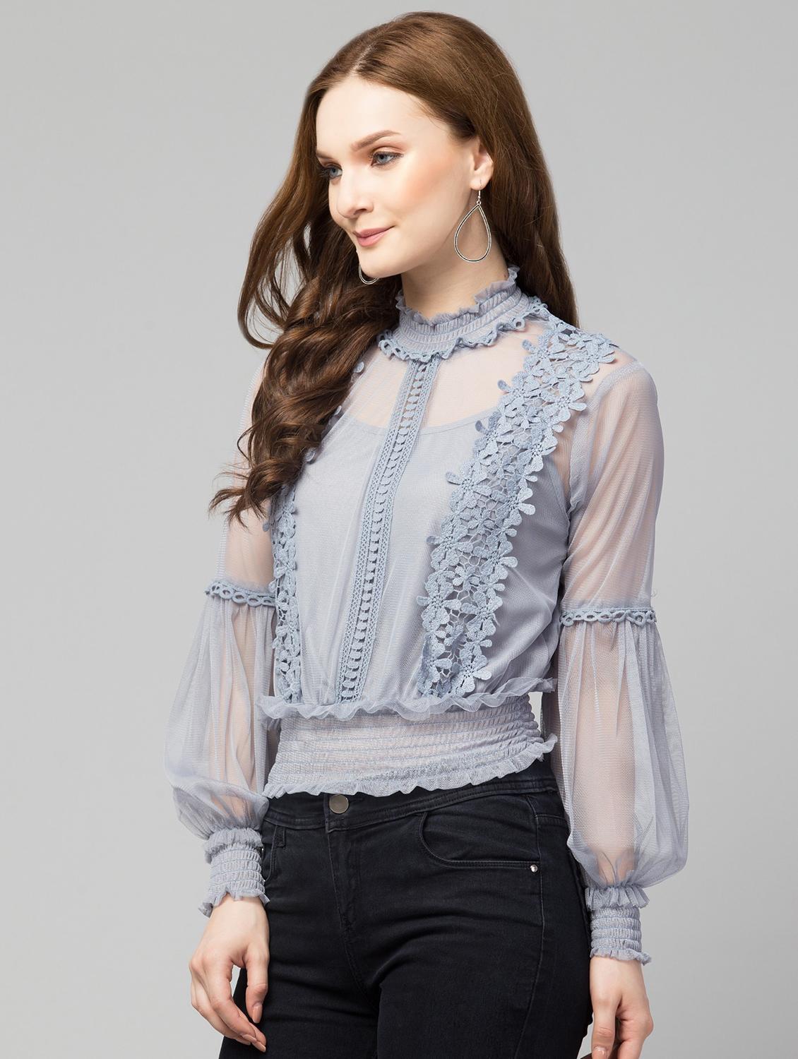 women's blouson mock neck top - 19945560 - Standard Image - 1