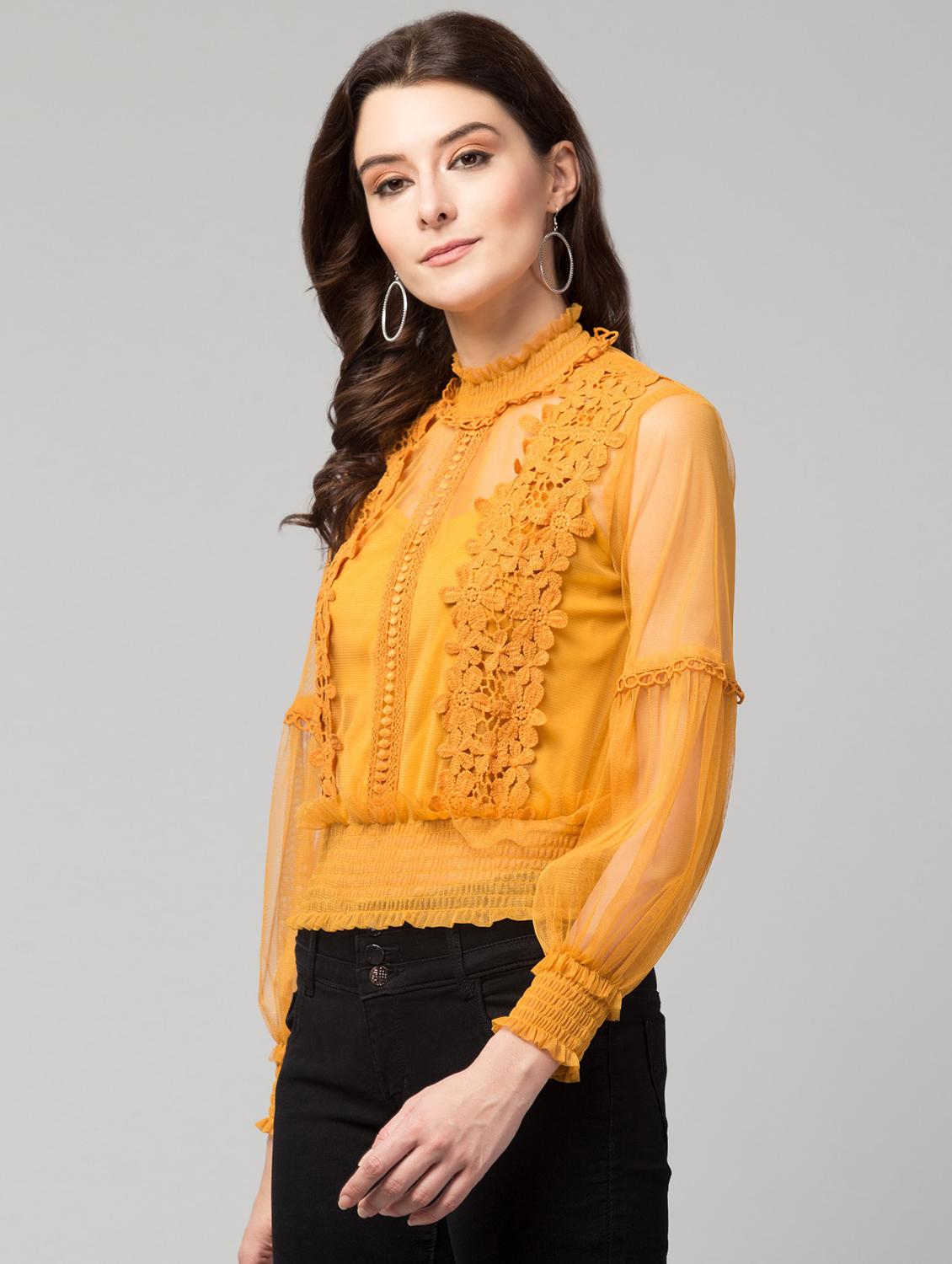 yellow solid blouson top - 19945566 - Standard Image - 1