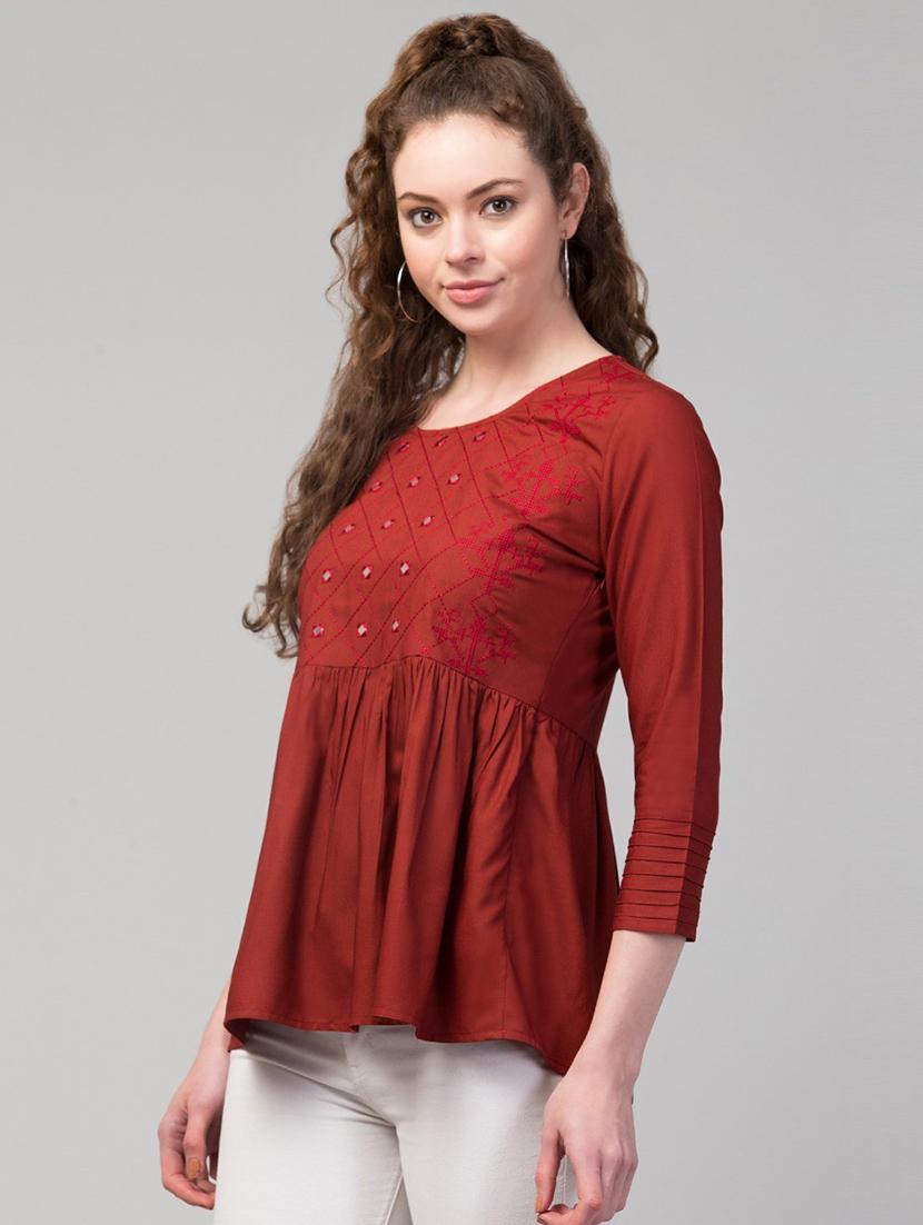 red solid peplum top - 19945574 - Standard Image - 1