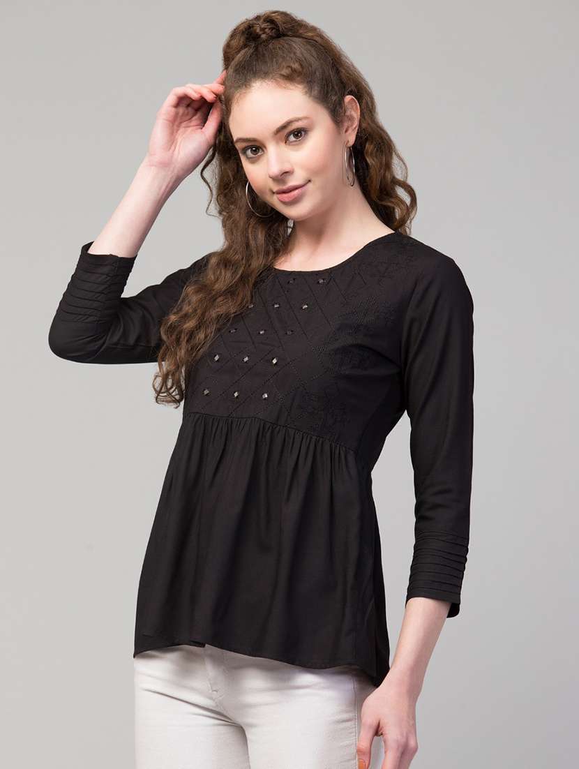 black solid peplum top - 19945575 -  Standard Image - 1