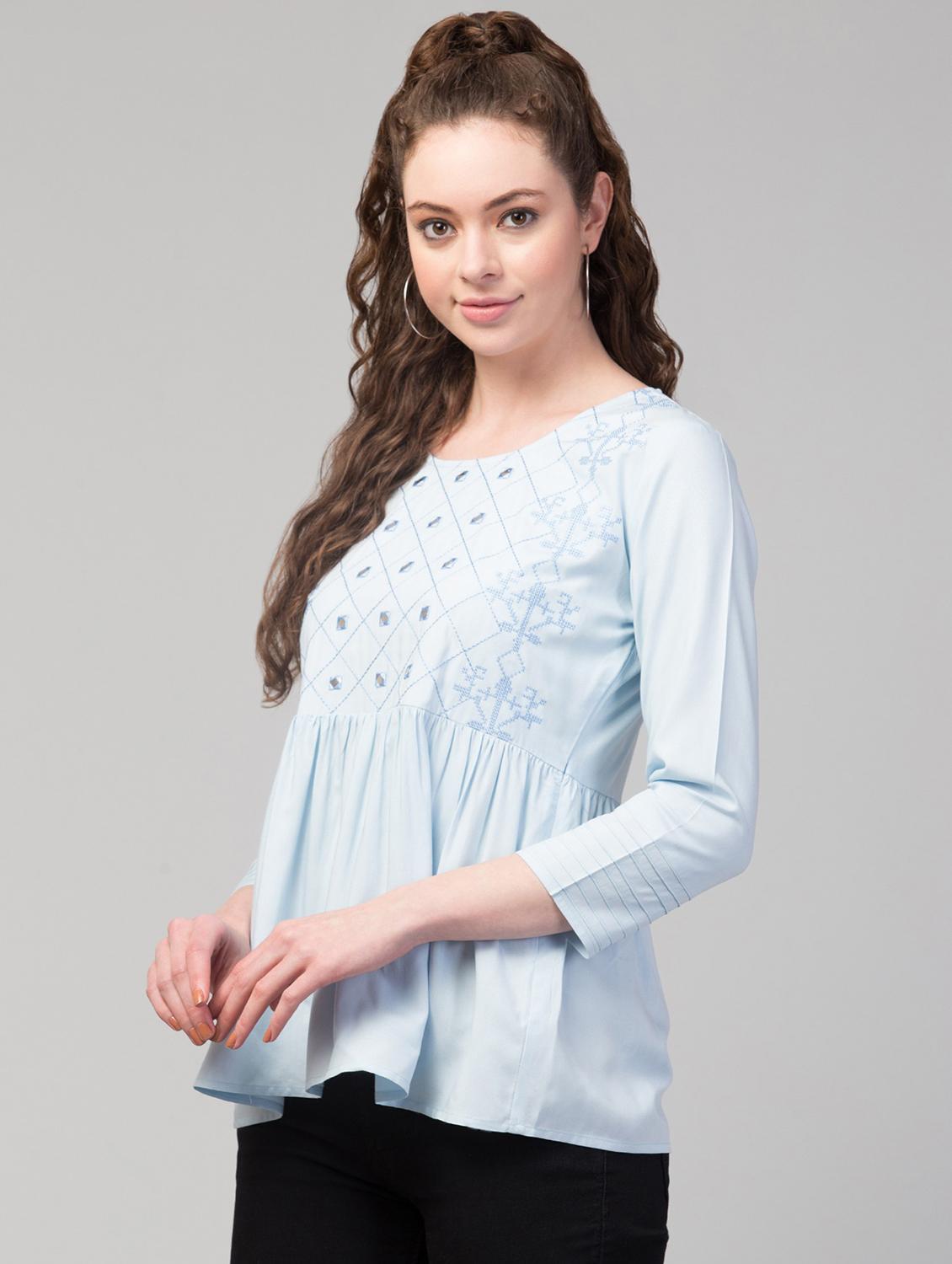 blue solid peplum top - 19945624 -  Standard Image - 1