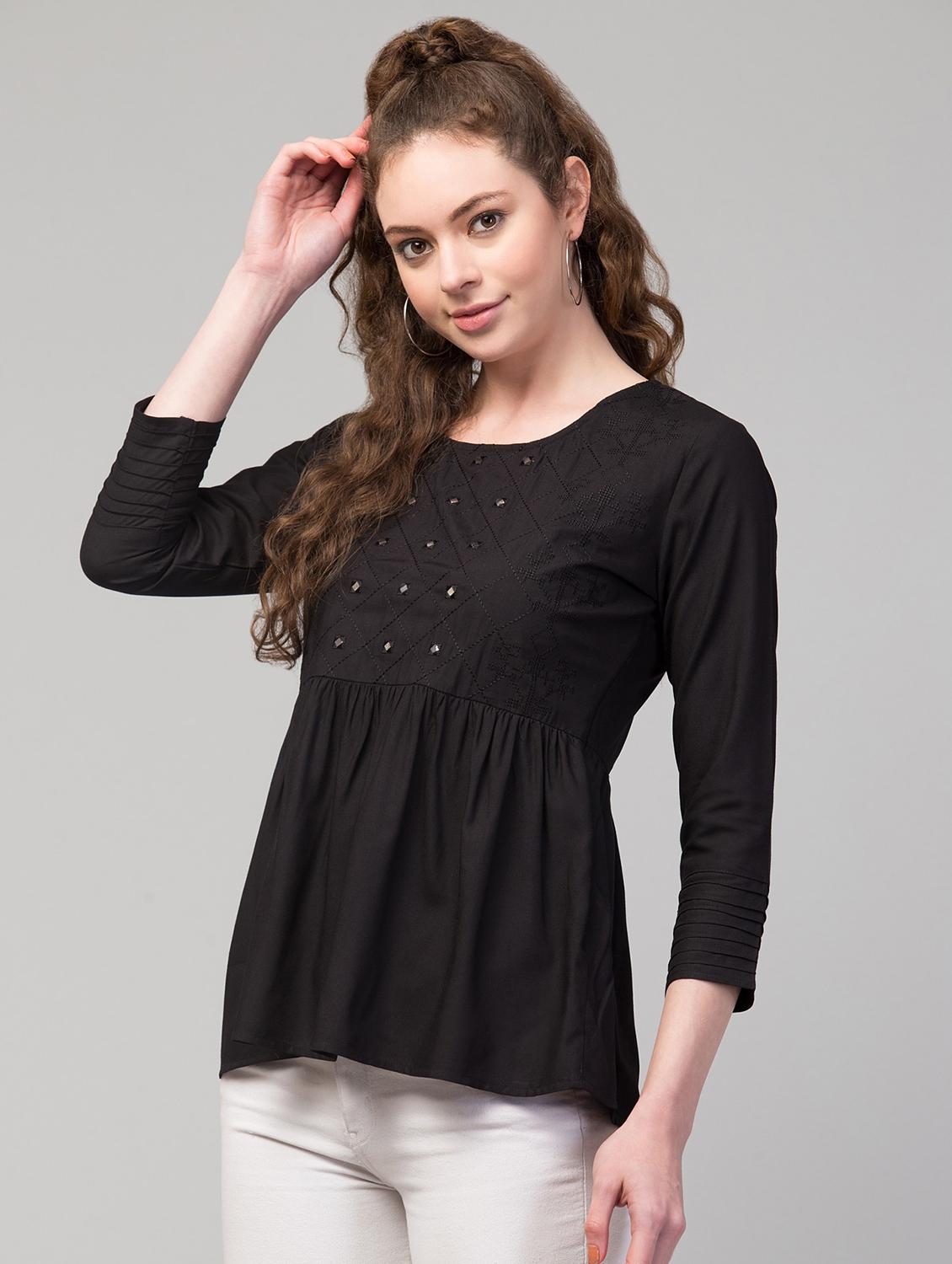 black solid peplum top - 19945627 -  Standard Image - 1