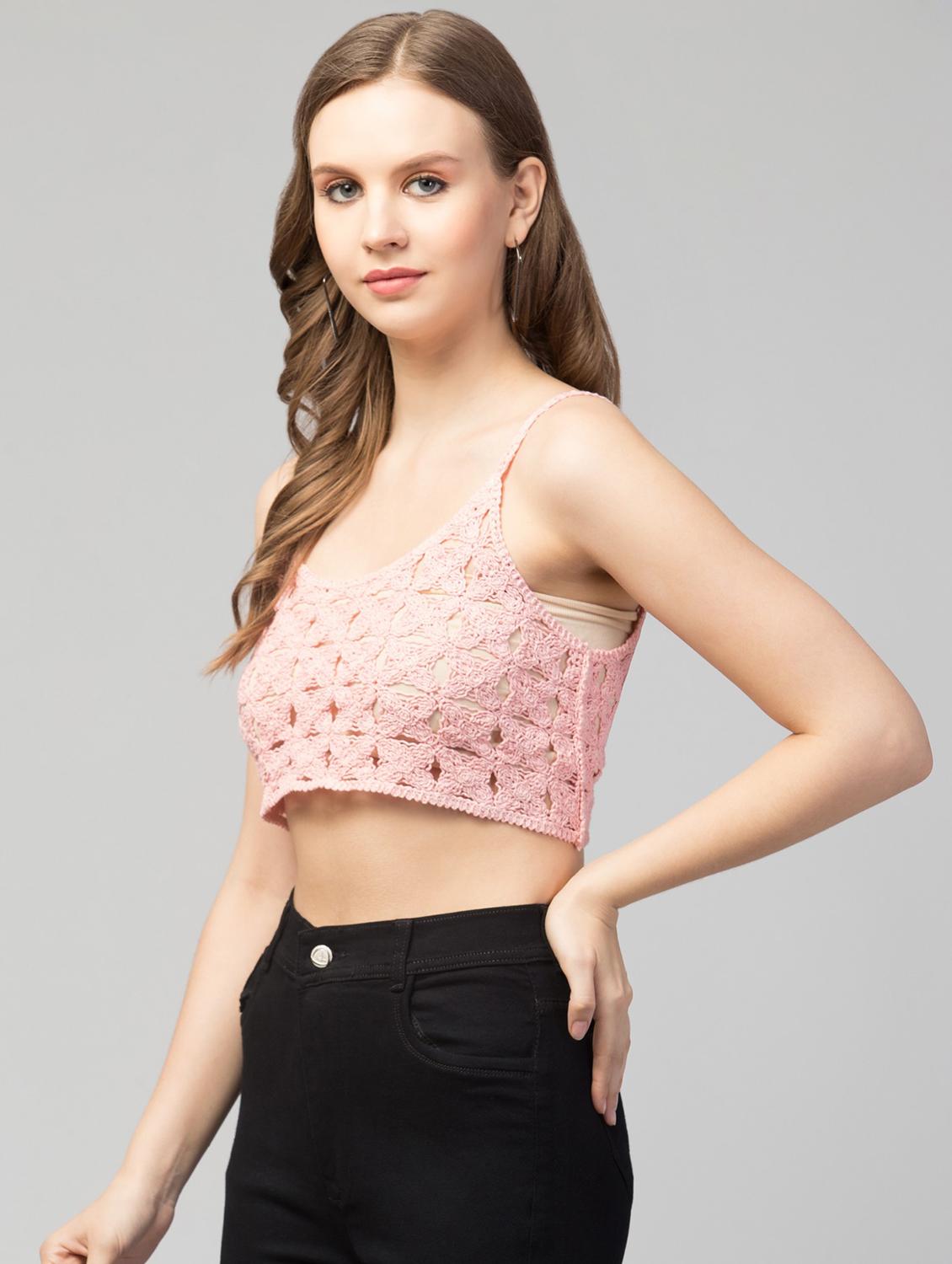 pink self design crop top - 19945641 - Standard Image - 1
