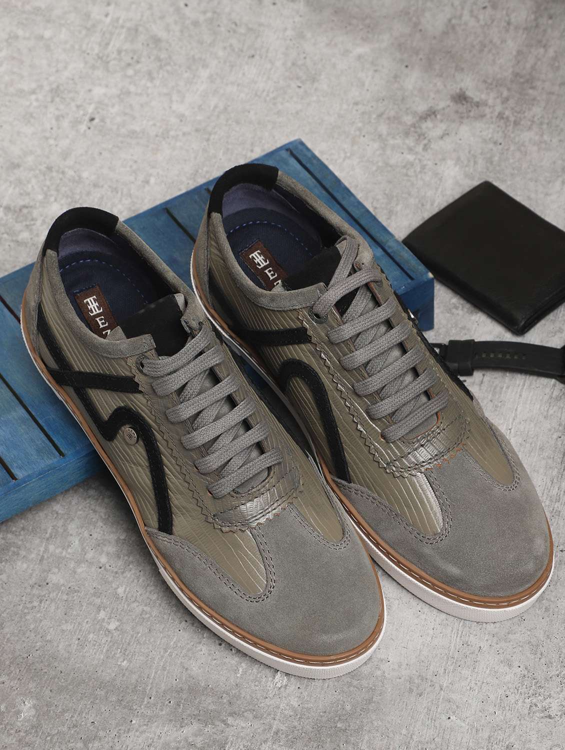 grey leather lace up sneakers - 19945695 -  Standard Image - 1