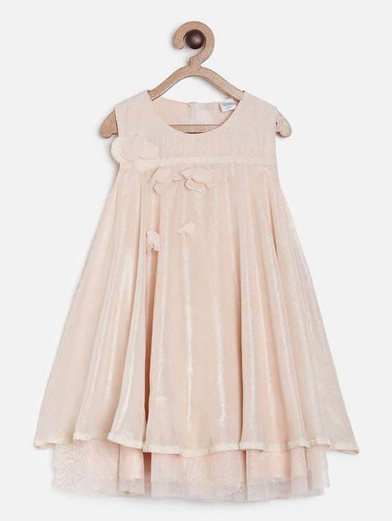 girls peach round neck sleeveless dress