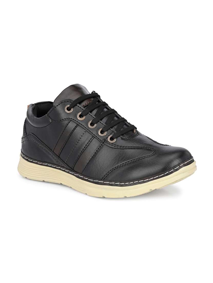 black synthetic lace up sneaker