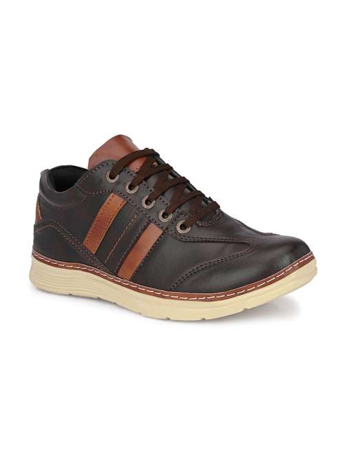 brown synthetic lace up sneaker - 19946977 -  Standard Image - 0