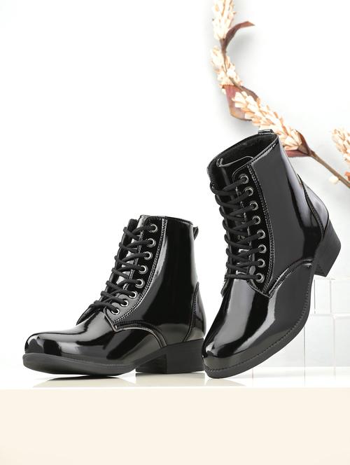 black synthetic laceup boots - 19947021 - Standard Image - 0
