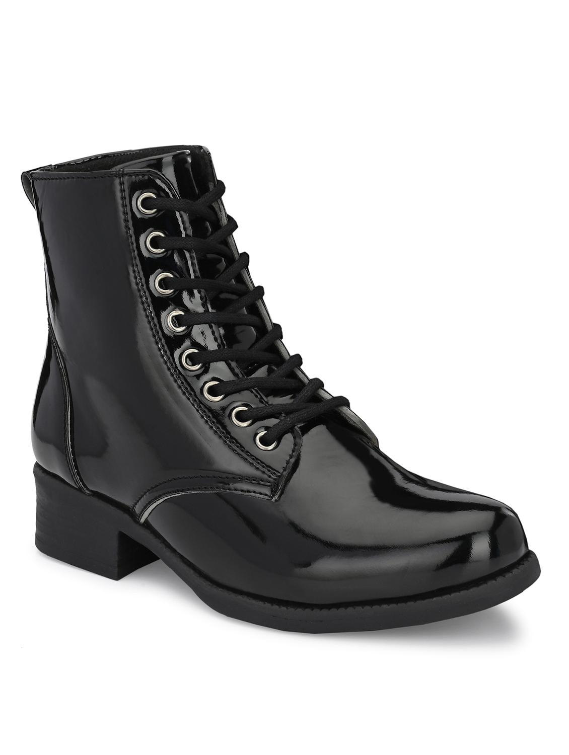 black synthetic laceup boots - 19947021 - Standard Image - 1
