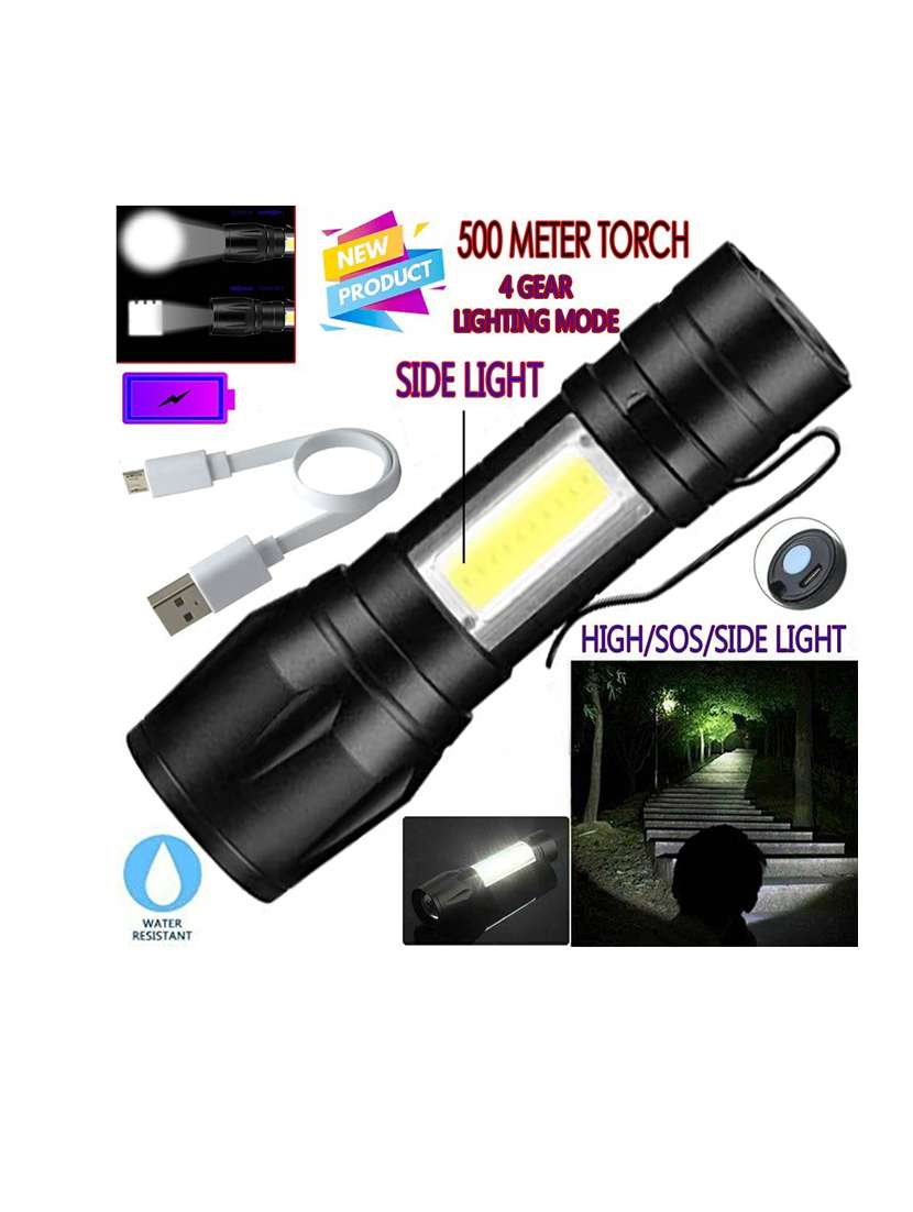 led rechargeable waterproof torch flashlight with 3 modes flash light