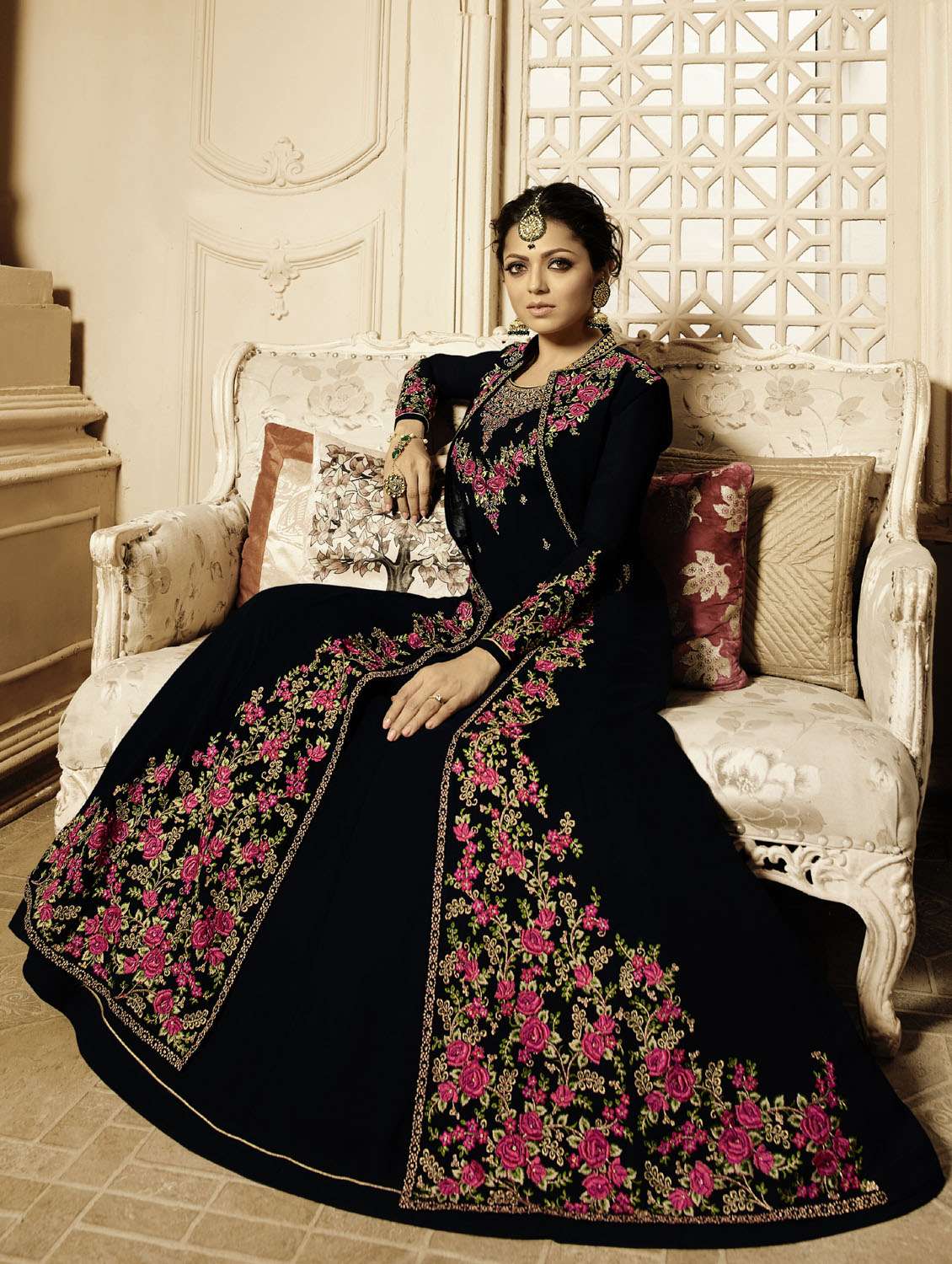 self design black anarkali semi-stitched suit - 19947134 - Standard Image - 1