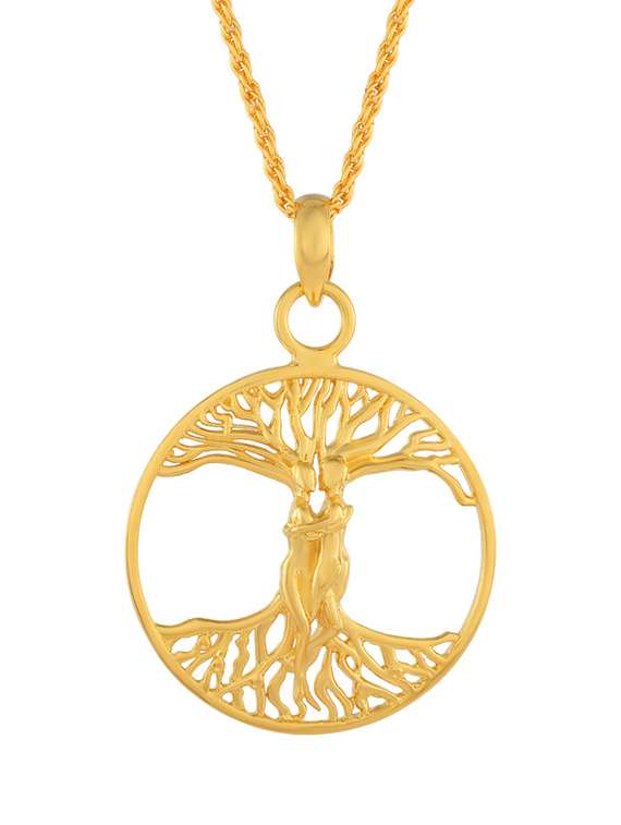 solid yellow gold tree of life kissing couple round pendant - 19947143 -  Standard Image - 1