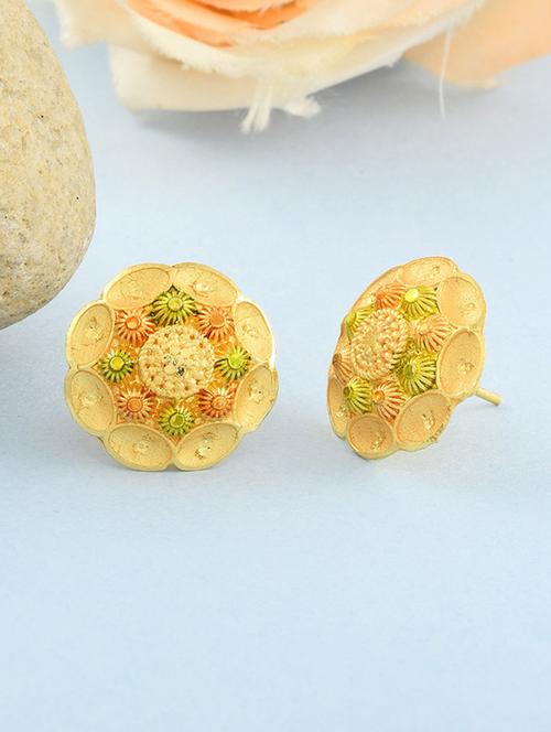 yellow brass studs flower earring - 19947164 - Standard Image - 0