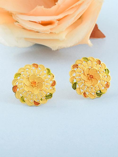 yellow brass studs flower earring - 19947165 -  Standard Image - 0