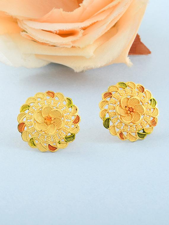 yellow brass studs flower earring - 19947165 -  Zoom Image - 0
