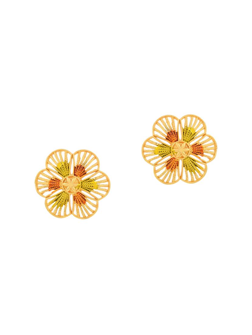 yellow brass studs flower earring - 19947167 - Standard Image - 1