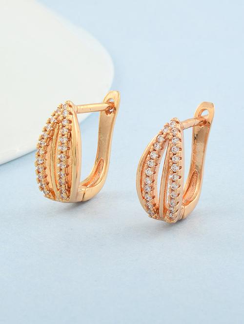 women rose gold brass stone studded clip-on earrings  - 19947172 -  Standard Image - 0
