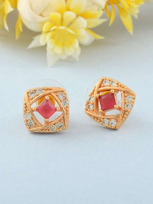 stone studded gold brass studs earring - 19947173 - Standard Image - 0
