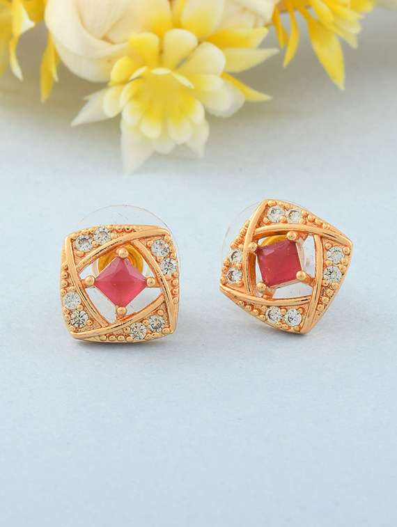 stone studded gold brass studs earring - 19947173 - Zoom Image - 0