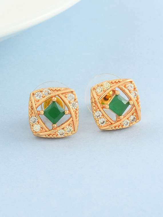 stone studded gold brass studs earring