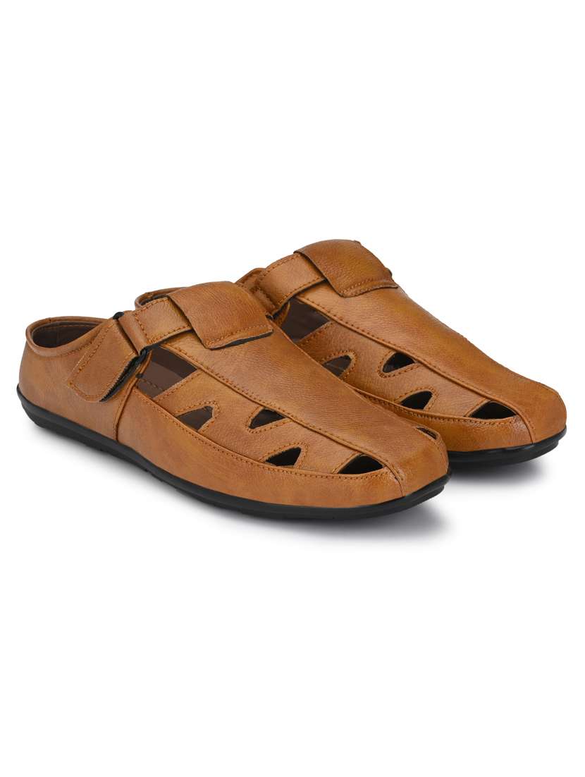 tan cut work synthetic sandal - 19947204 -  Standard Image - 1