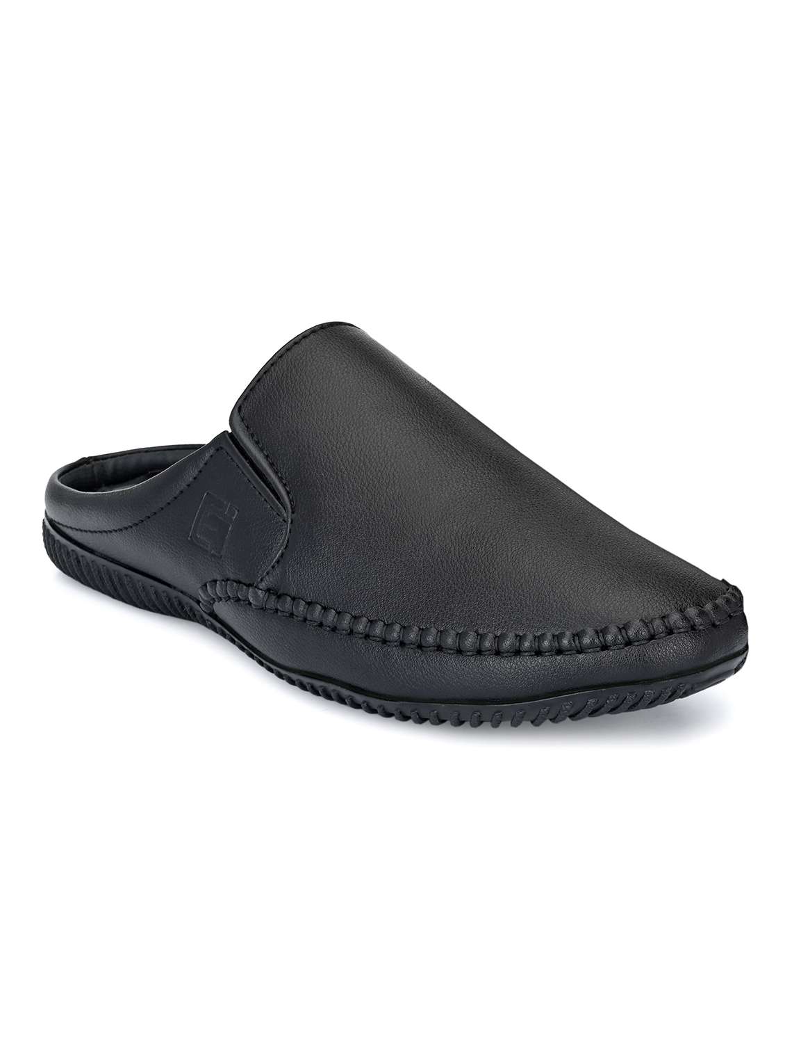 men solid black casual mules