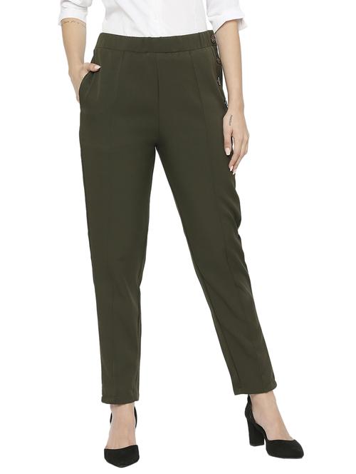 green solid flat front ankle length trouser - 19947223 -  Standard Image - 0