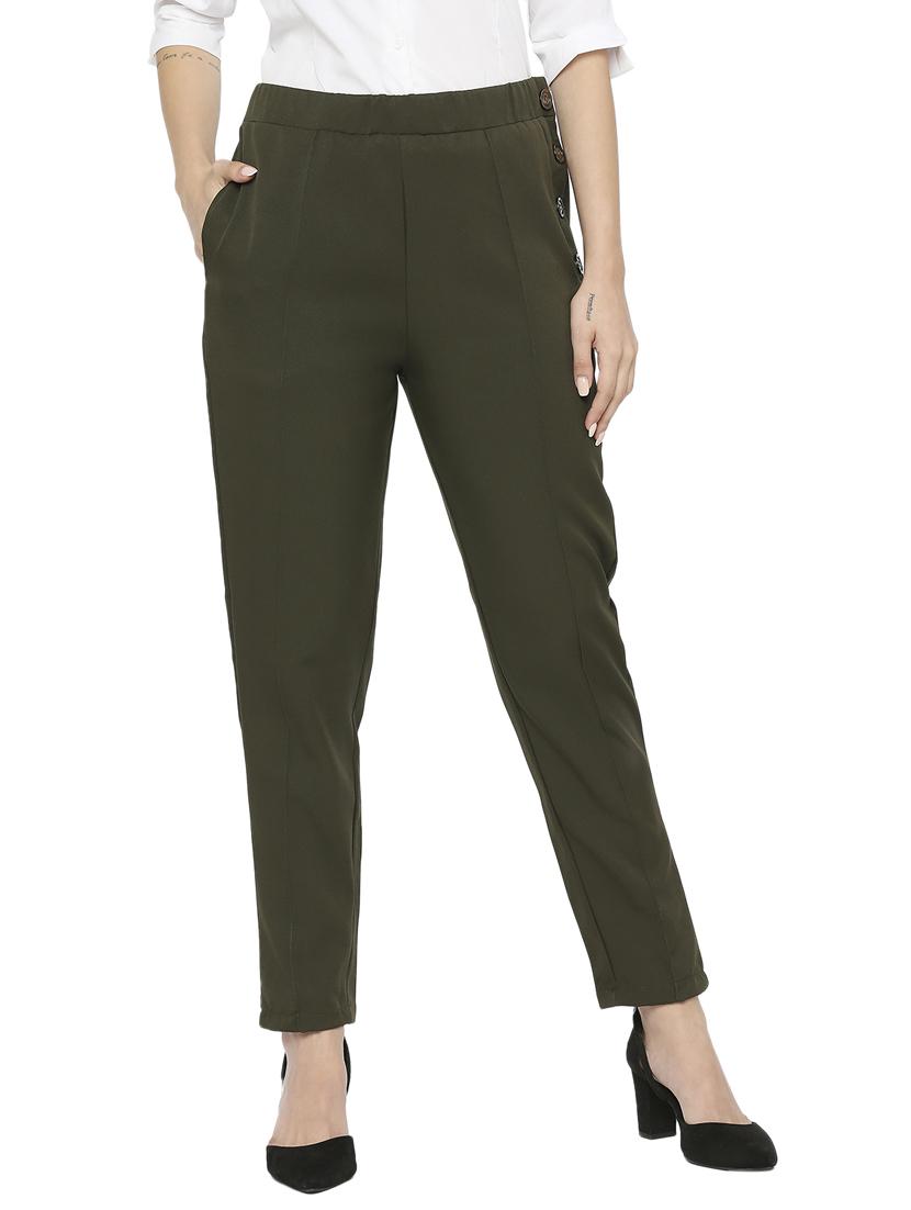 green solid flat front ankle length trouser - 19947223 -  Zoom Image - 0