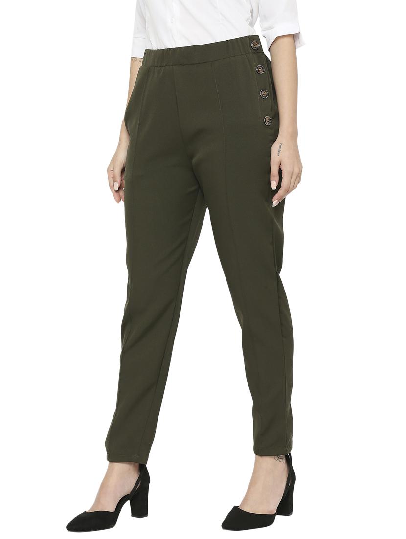 green solid flat front ankle length trouser - 19947223 -  Standard Image - 1