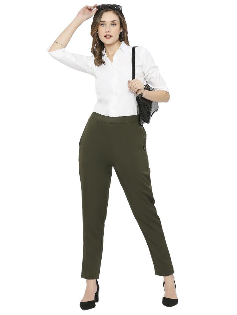 green solid flat front ankle length trouser - 19947223 - Standard Image - 4