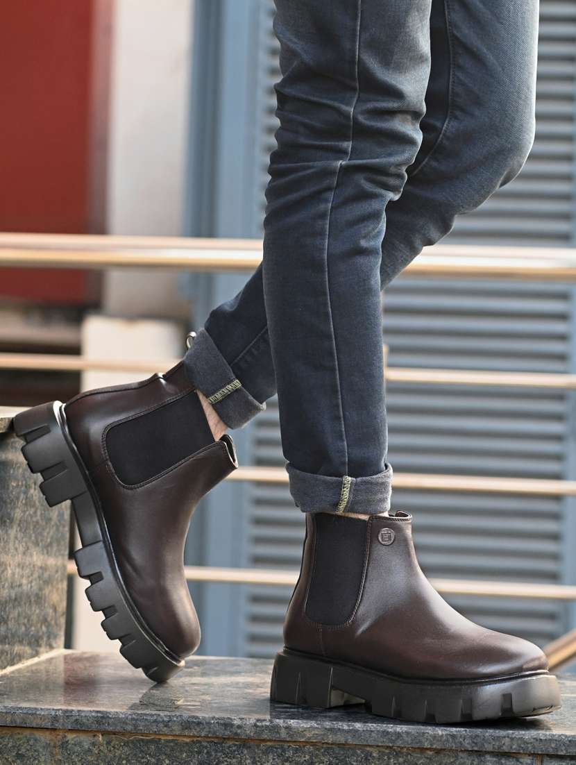 brown synthetic slip on boots - 19947349 - Standard Image - 1