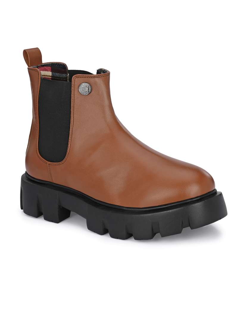 tan synthetic slip on boots