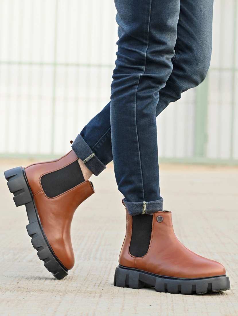 tan synthetic slip on boots - 19947350 -  Standard Image - 1