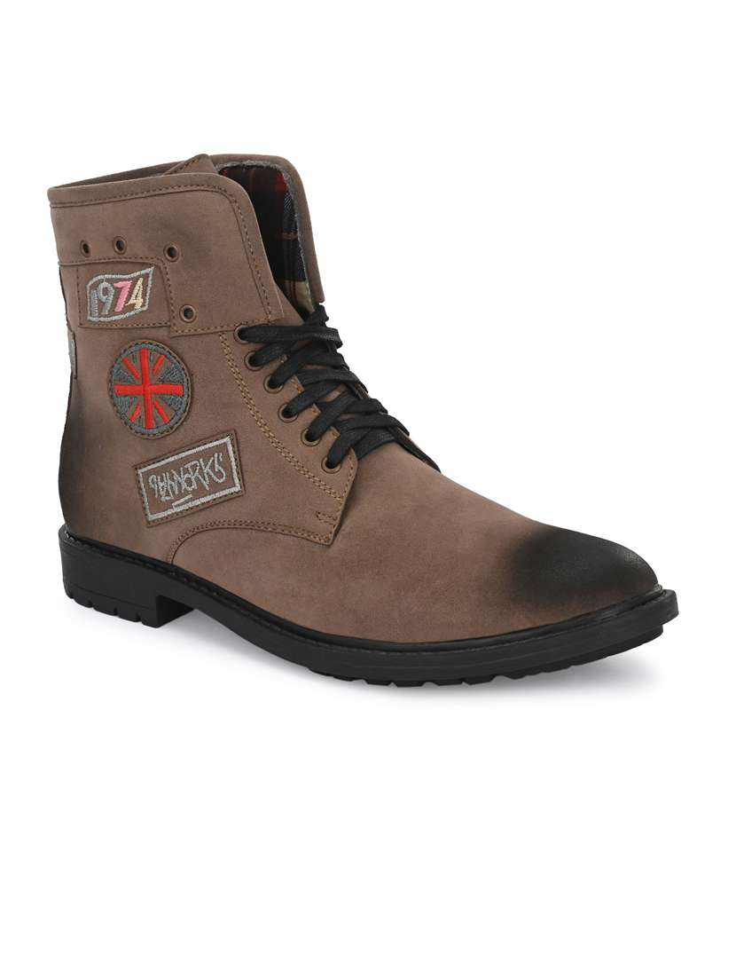 brown synthetic high tops boots