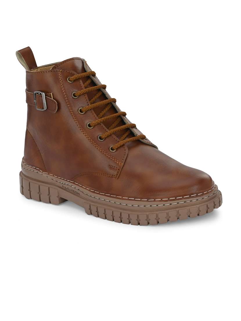 tan synthetic lace up boots
