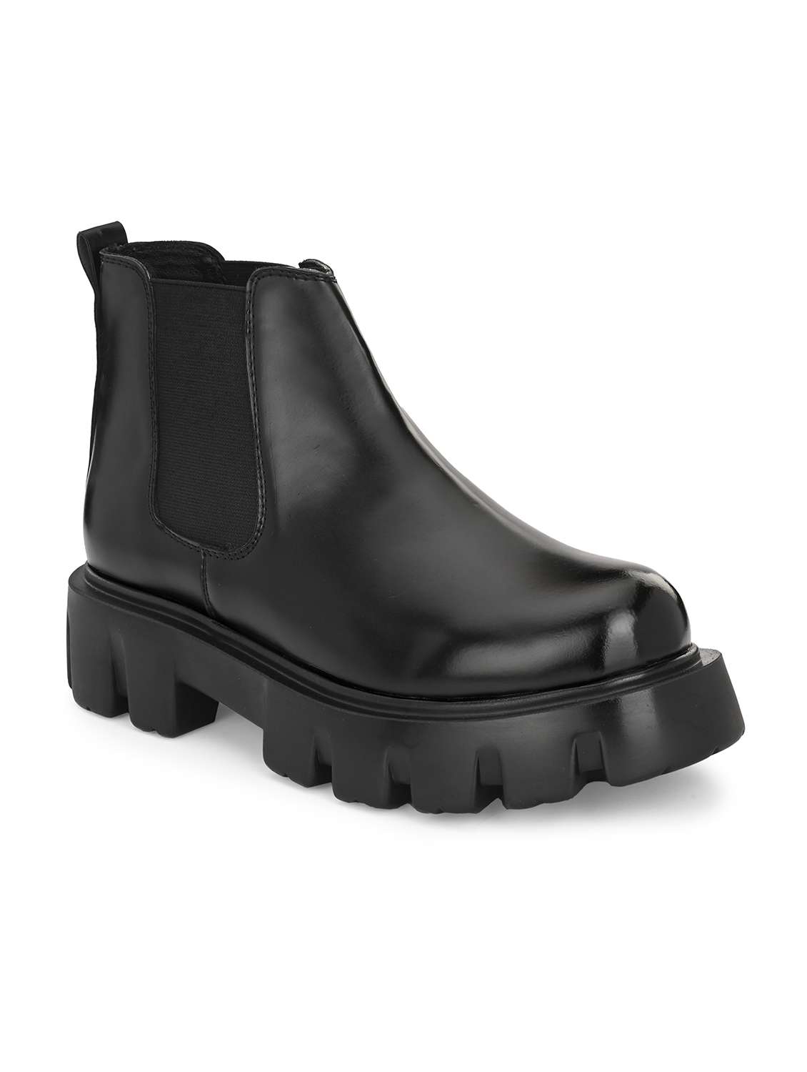 black synthetic slip on boot