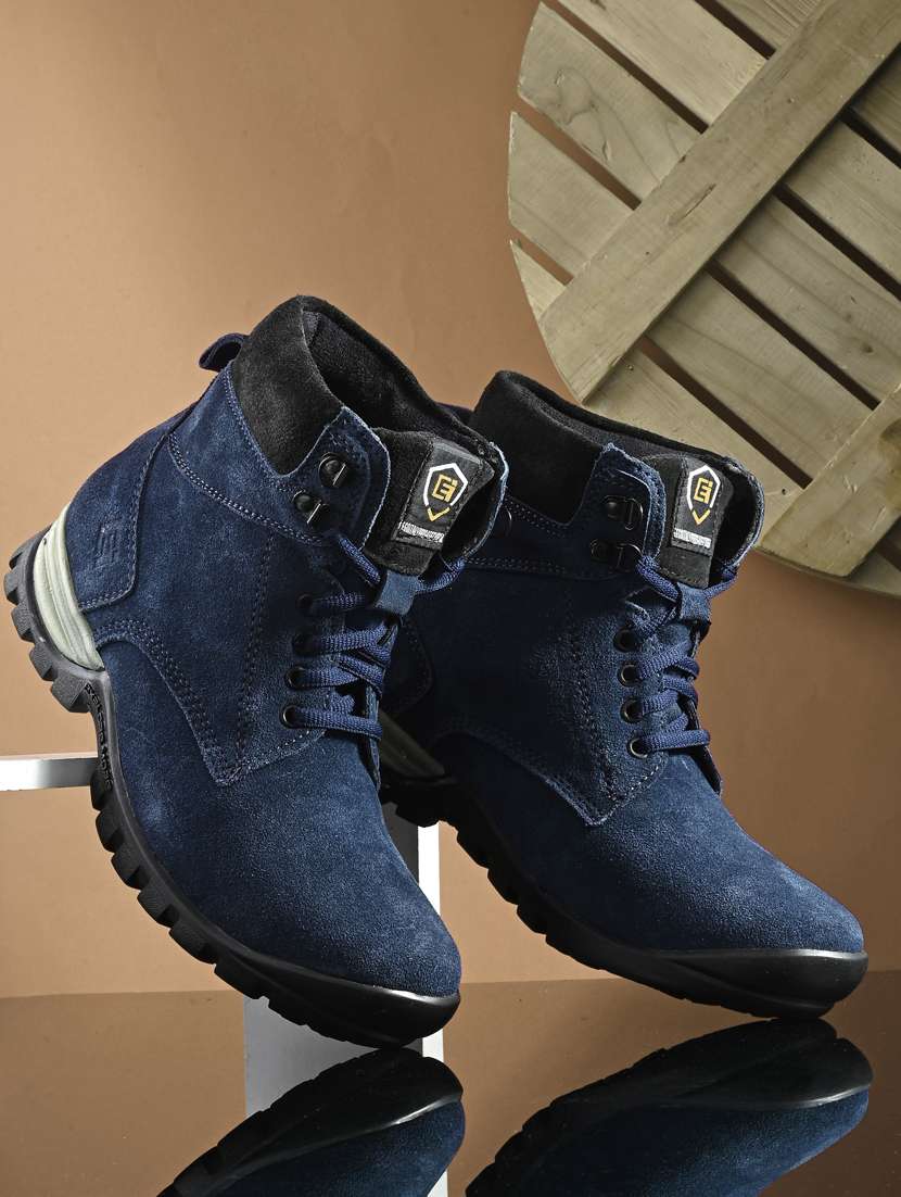 blue lace up high ankle boot