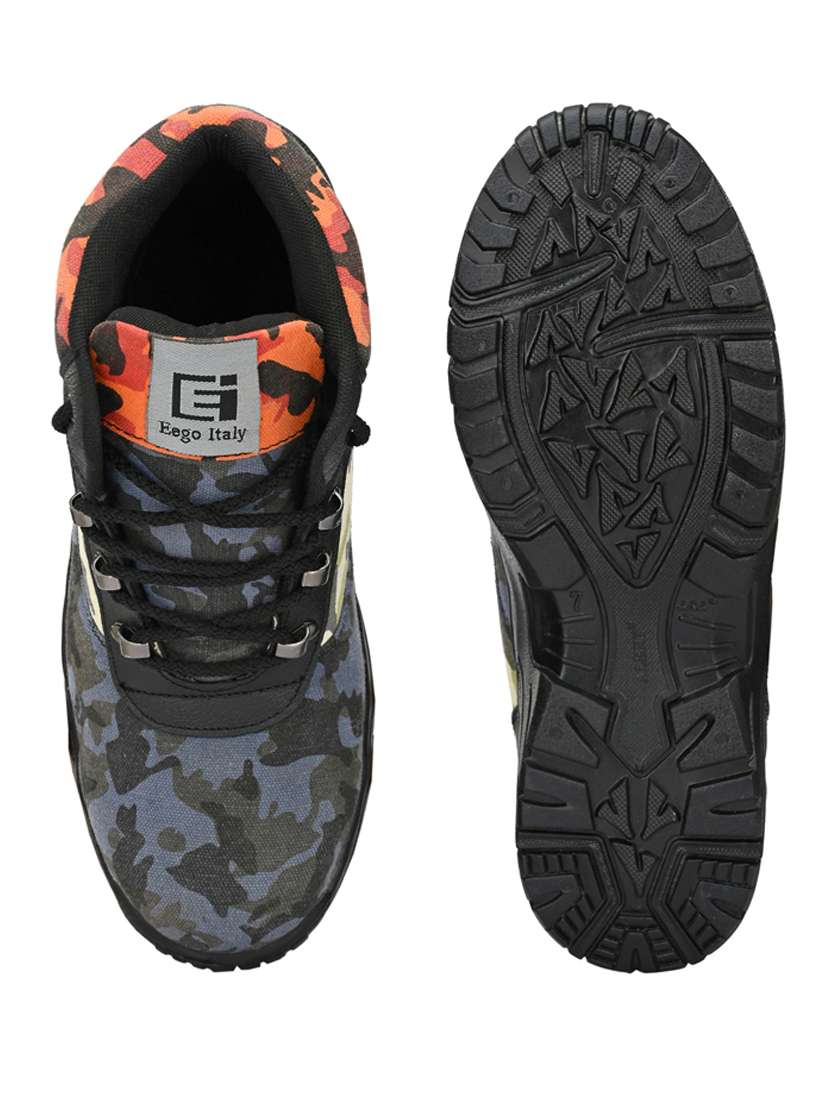 blue camouflage print lace up high ankle boot - 19947399 -  Standard Image - 4