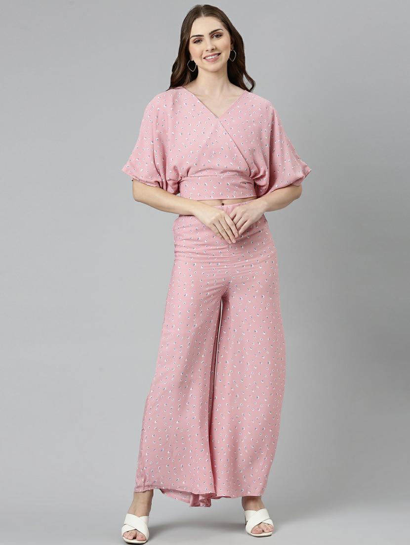 pink printed top and palazzos set - 19947671 - Zoom Image - 0