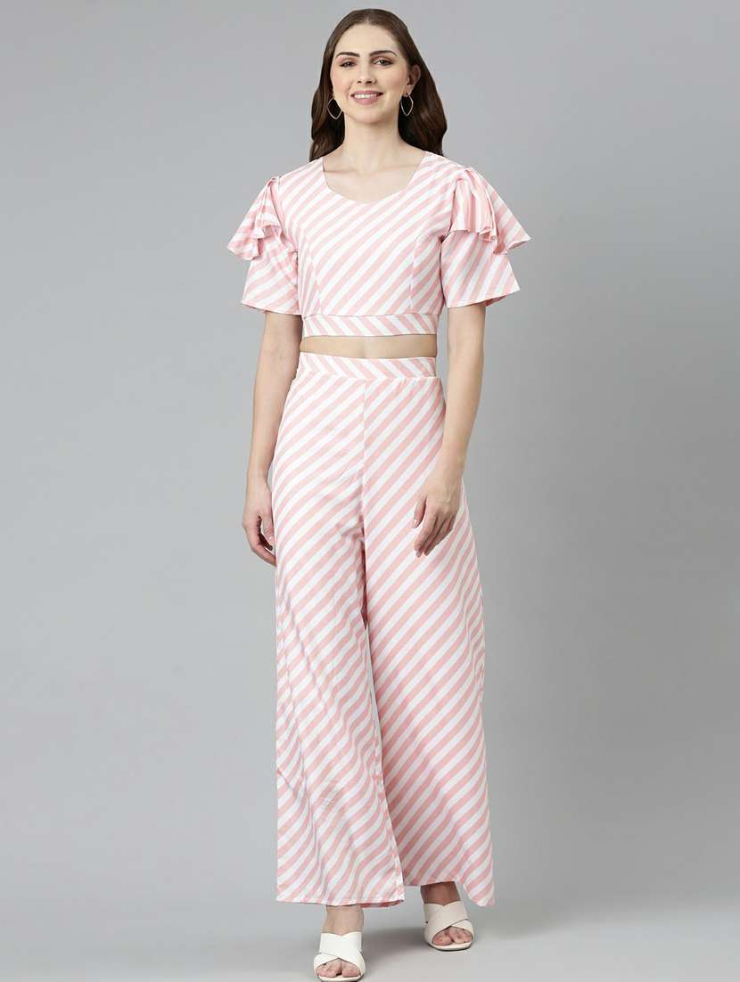 pink striped top and palazzos set 