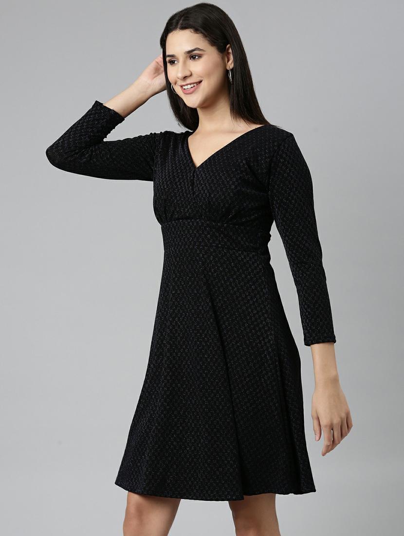 women's fit & flare self design dress - 19947716 - Standard Image - 1