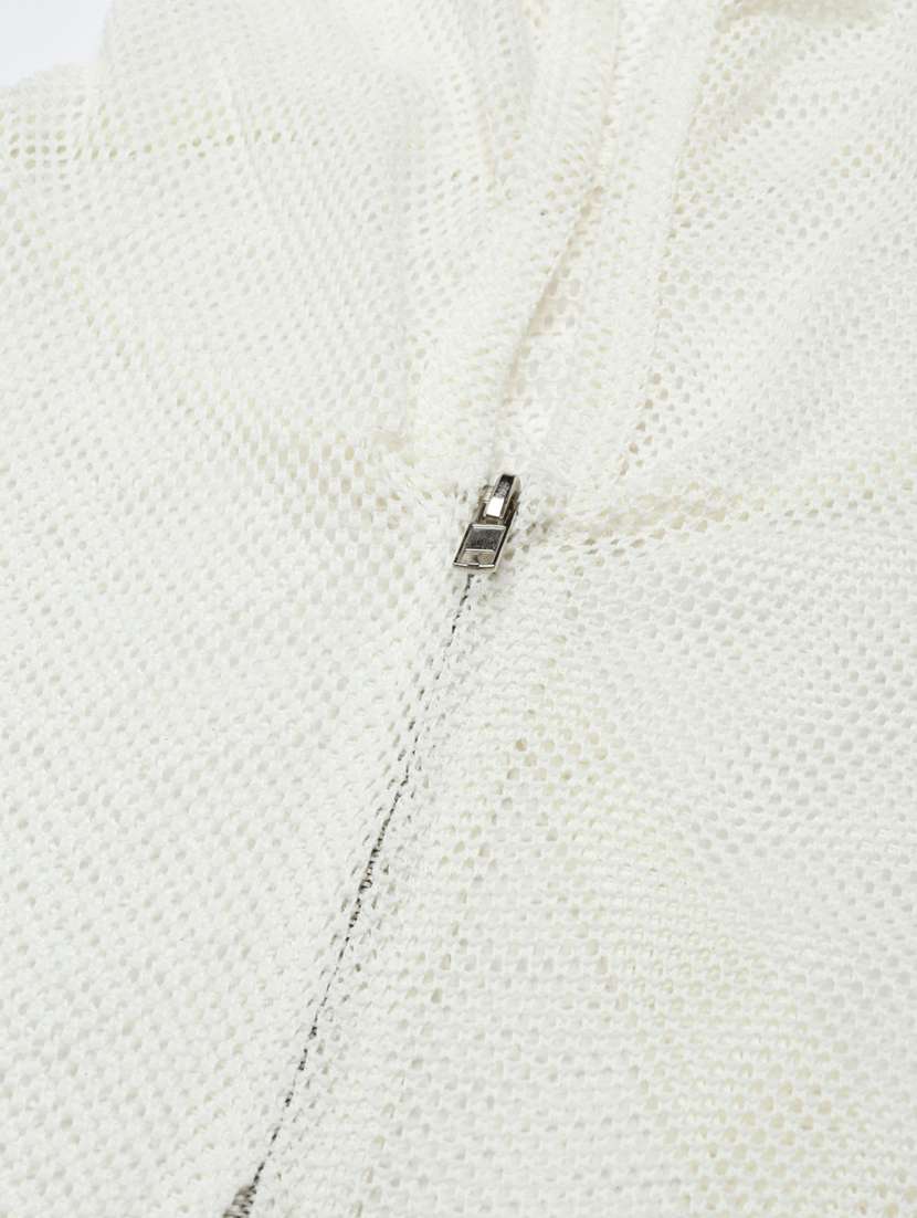 white solid three quater sleeves hooded summer jacket - 19947812 -  Standard Image - 6