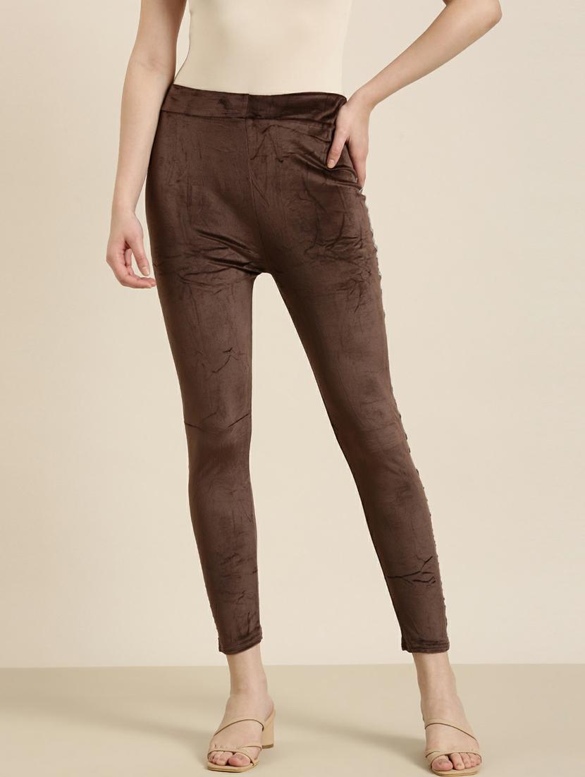 brown solid ankle length jegging - 19947860 -  Zoom Image - 0