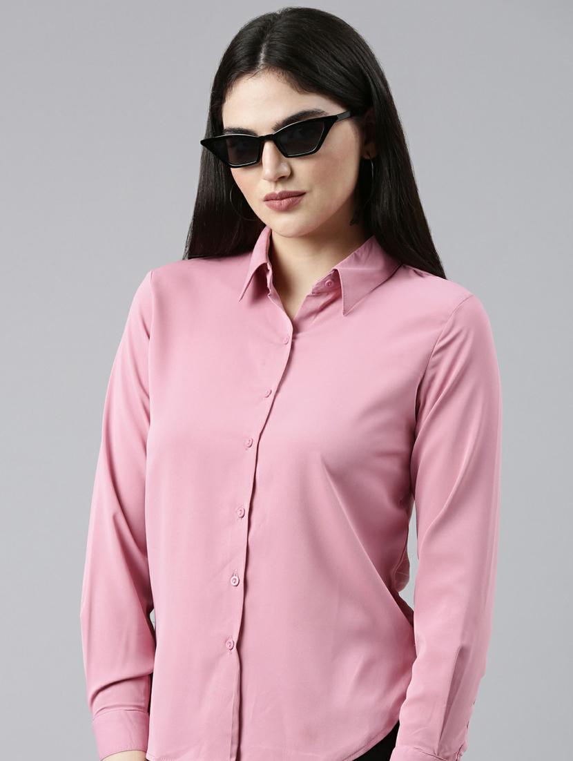 pink solid long sleeves regular shirt - 19947867 -  Standard Image - 1