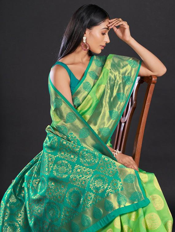 women's self design green colored saree with blouse - 19947912 -  Standard Image - 1