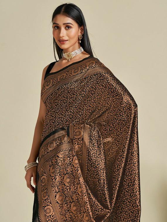 women's self design black colored saree with blouse - 19947913 - Standard Image - 1