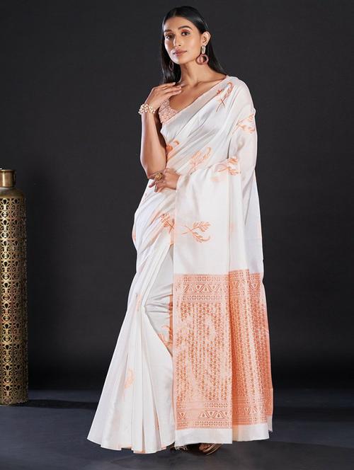 women's self design white colored saree with blouse - 19947916 -  Standard Image - 0