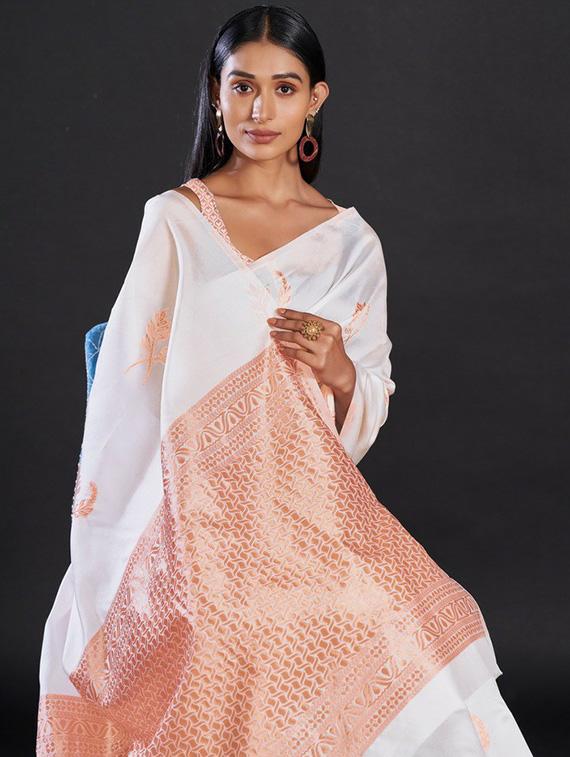 women's self design white colored saree with blouse - 19947916 -  Standard Image - 1
