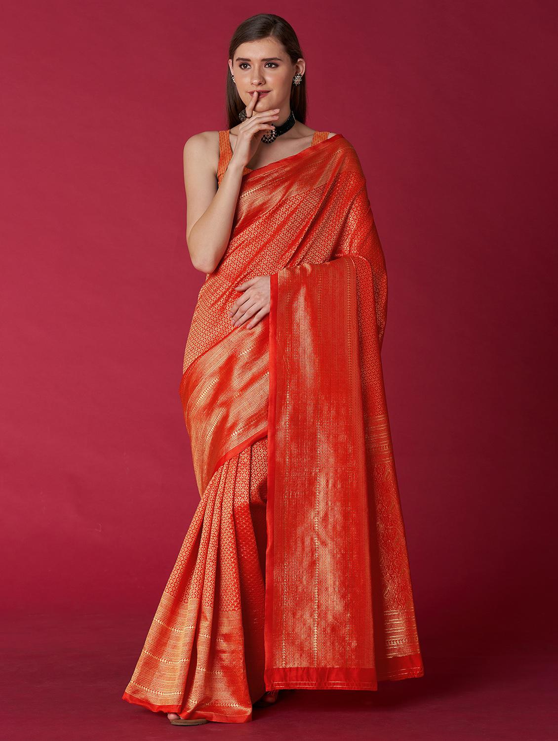 women's self design red colored saree with blouse - 19947923 -  Zoom Image - 0