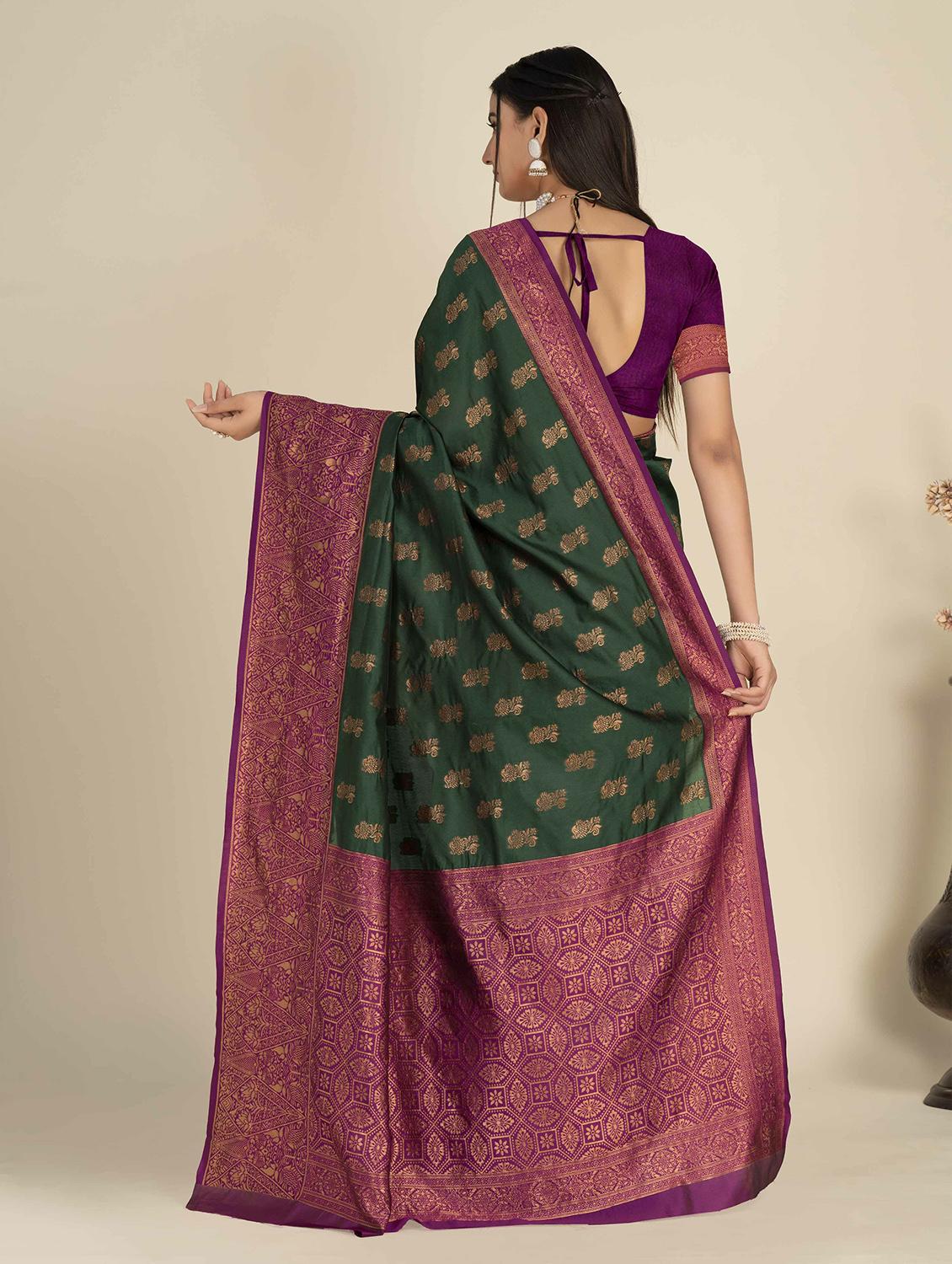 women's self design bottle green colored saree with blouse - 19948013 -  Standard Image - 1
